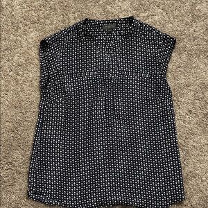 The Limited Navy Blue & White Cap Sleeve Geometric Print Blouse